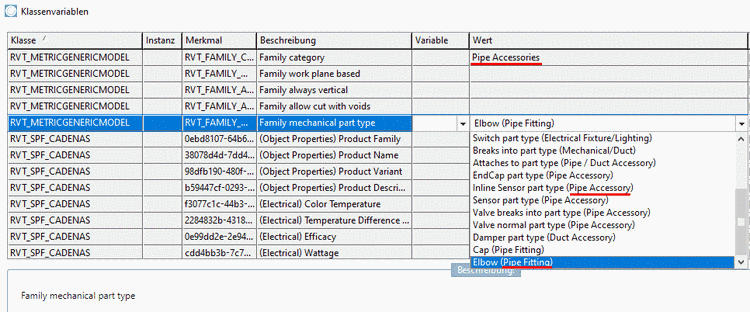 The value in brackets show for which categories the value is valid.