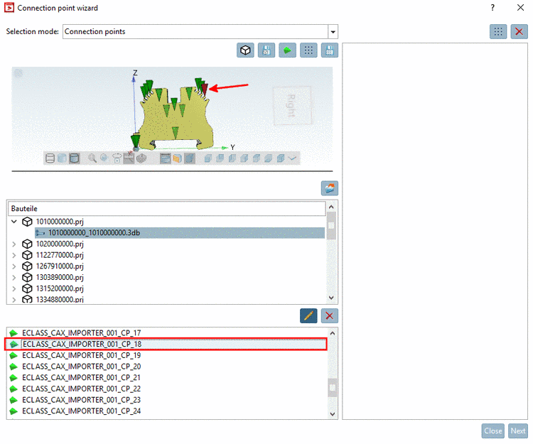 Selection mode: Connection points
