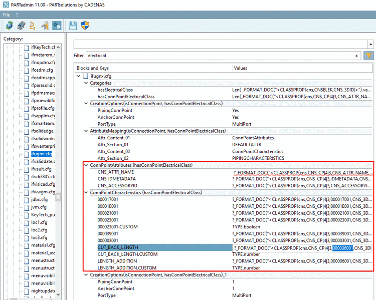 Example: Mapping between NX attribute "CUT_BACK_LENGTH" and PSOL attribute "000036001"