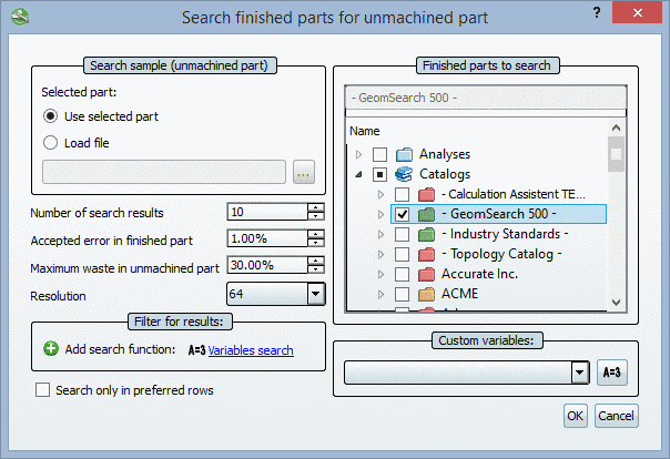 Search finished parts for unmachined part