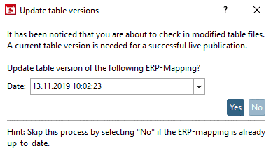 Update table versions