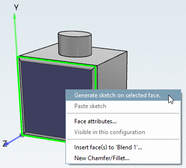 All 4 edges edited by Blend feature: "Generate sketch on selected face" is not applicable in this situation