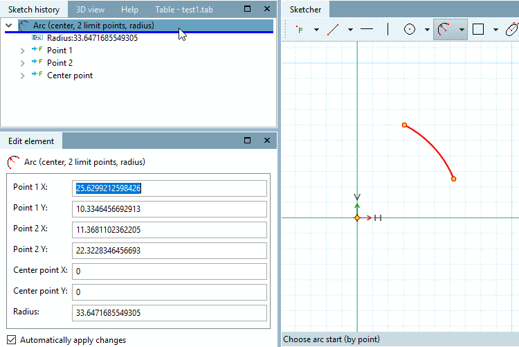 Arc (center, 2 limit points, radius): Result