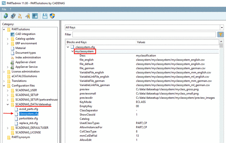 classystem.cfg opened in PARTadmin