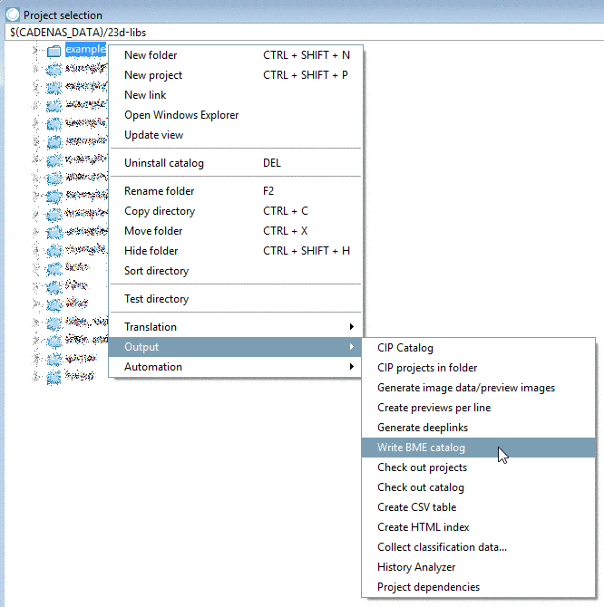 Project selection - context menu