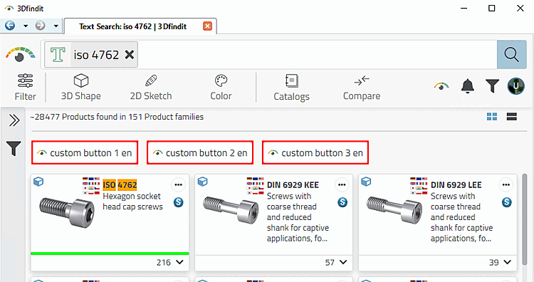 Boutons au-dessus des résultats de recherche