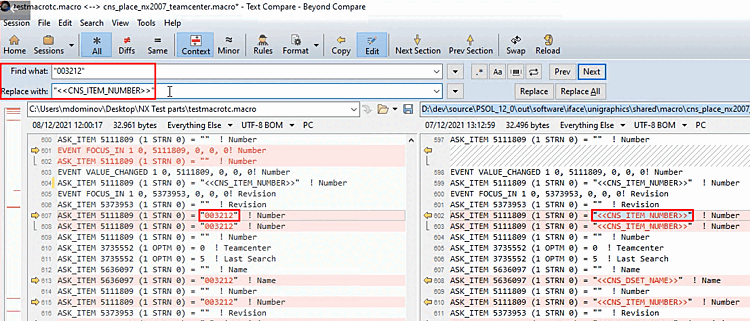 "<<CNS_ITEM_NUMBER>>" remplace les occurrences concrètes du numéro dans la macro d'enregistrement.