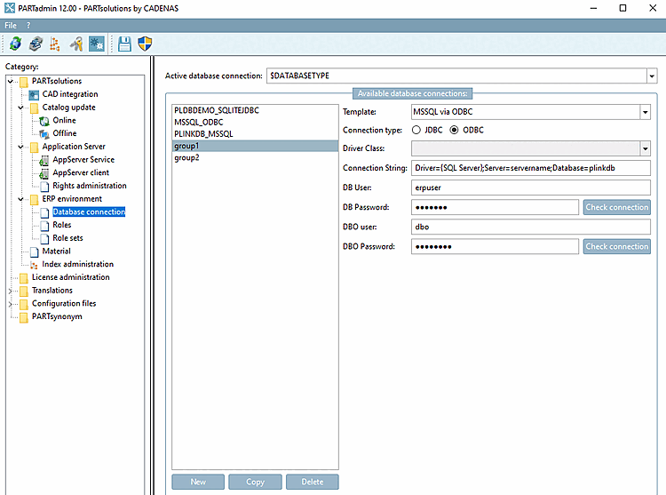 PARTadmin -> Catégorie "Connexion à la base de données [Database connection]
