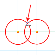 Point d'aide à la construction, par exemple à l'intersection de deux cerclesSketchercercles bleus