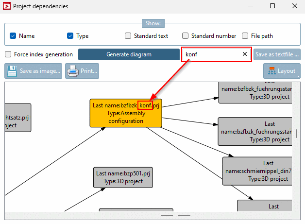 Boîte de dialogue Project dependencies avec résultat de recherche
