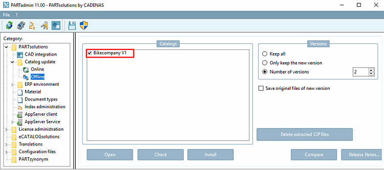 PARTadmin -> Mise à jour du catalogue [Catalog update] -> Hors ligne [Offline]