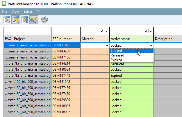 Les valeurs peuvent être modifiées manuellement dans PARTlinkManager -> Menu contextuel sur l'ensemble de données -> Définir les champs [Set fields]