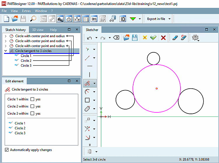 Cercle tangent à l'intérieur des 3 cercles d'origine
