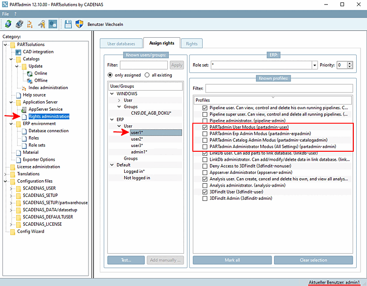 Mode utilisateur PARTadmin activé