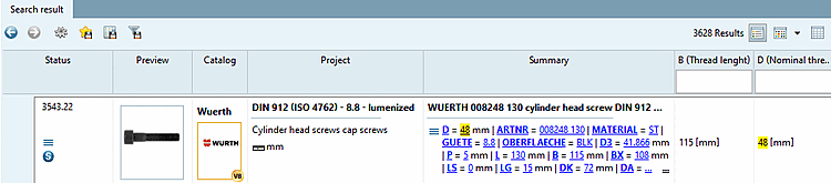 PARTdataManager : résultat en mm (une conversion en mm est automatiquement effectuée, de sorte que des résultats appropriés sont également trouvés ici)