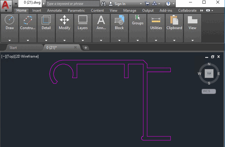 Pièce d'entrée dxf/dwg (ouverte dans AutoCAD)