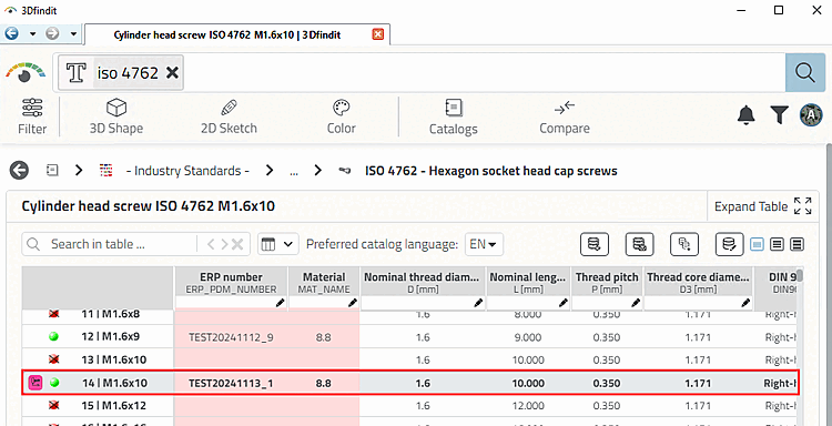 Numéro ERP et matériel saisis