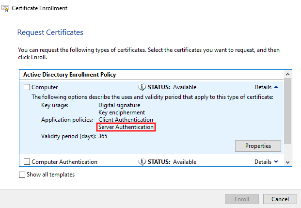Application Policies -> Authentification du serveur
