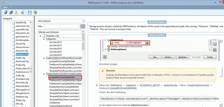 Example: Settings for CAD interface