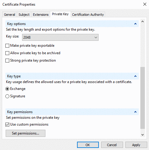Certificate Properties > Private Key