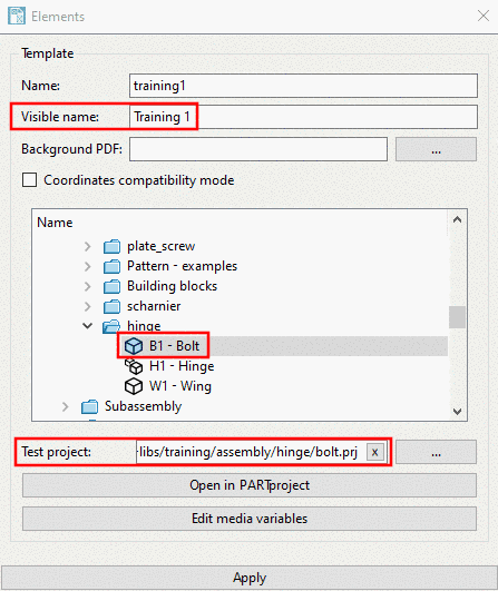 Template configuration