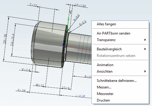 Menu contextuel : Pièce détachée [Single part] - Vue 3D [3D view]