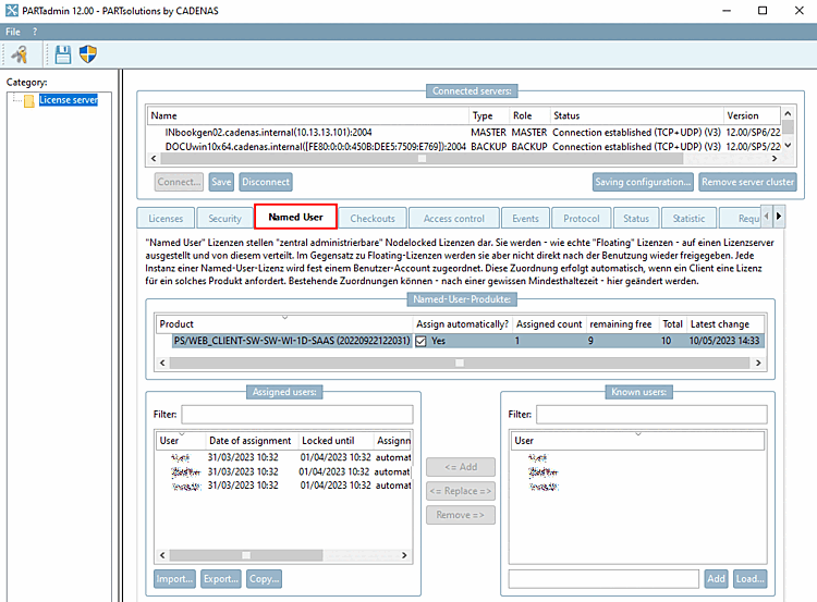 "Page d'onglet "Utilisateur nommé [Named User]