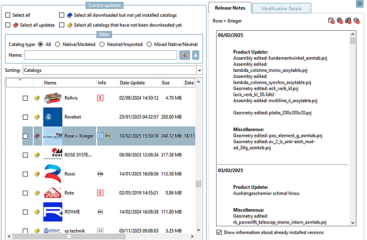 Page d'onglet "Notes de version [Release Notes]