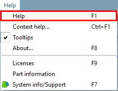 Application PARTsolutions -> Menu Aide [Help]