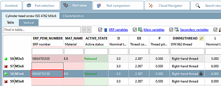 Partie avec ERP_PDM_NUMBER