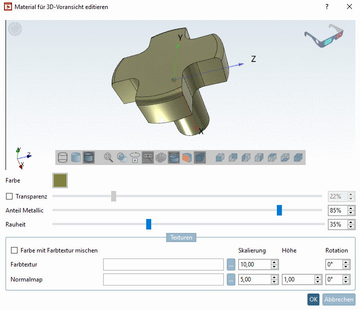 Dialog box "Edit material for 3D preview"