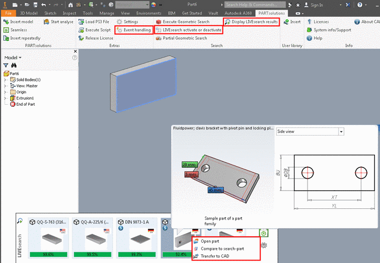 LIVEsearch exemplified in Inventor