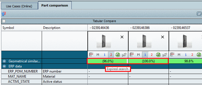 Values from an old search are displayed in brackets.