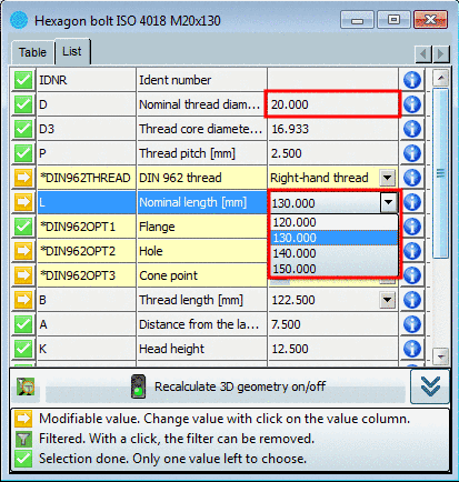 Part view in "List" mode