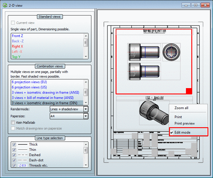Screw, 4 views with frame