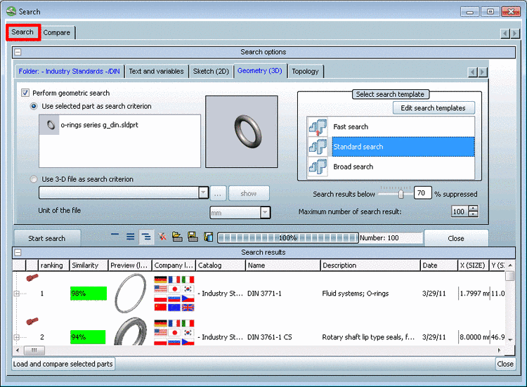 Geometric search with native part