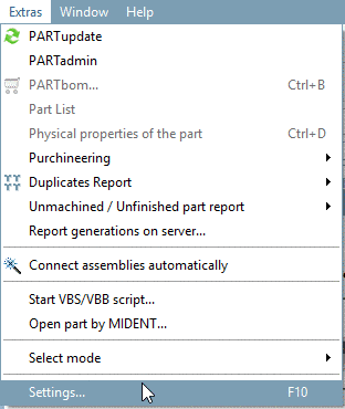 Extras menu -> Settings...
