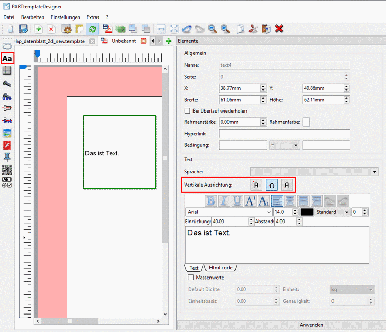 Example text: Vertical alignment
