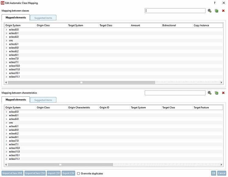 Dialogue de gestion : Traiter le mappage automatique des classes [Edit Automatic Class Mapping]