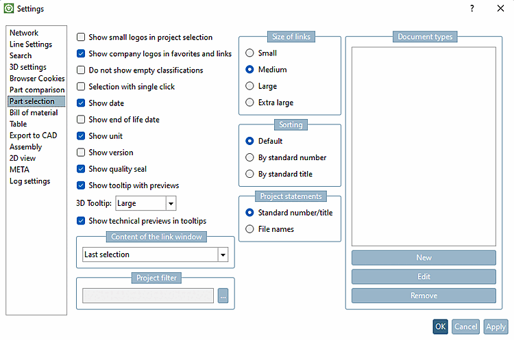 PARTdataManager -> Outils [Extras] -> Paramètres [Settings...]...