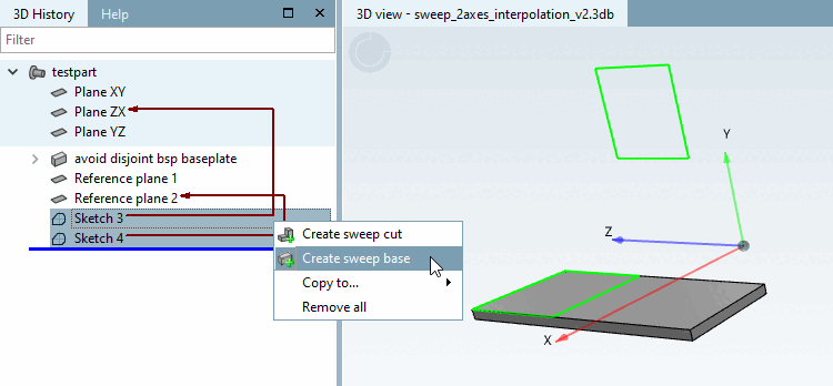 Créer un historique de base [Create sweep base]: Appel à