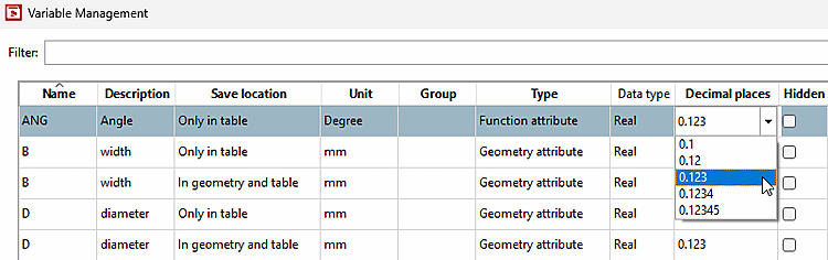 PARTproject → Fenêtre d'accueil "Sélection du projet [Project selection]" → Commande du menu contextuel "Automatisation" → "Gestion des variables [Manage variables]" → Boîte de dialogue "Gestion des variables [Variable Management]