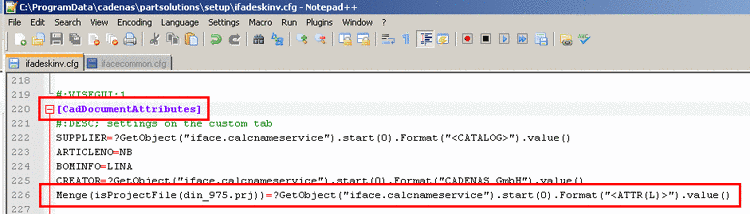 Exemplary entry in ifadeskinv.cfg