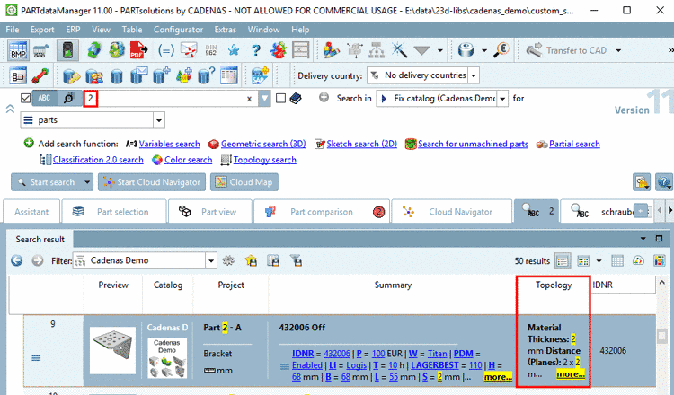 Searching for topological values by Full-text search, may possibly deliver a lot of values. In order to see all values, click on "more...".