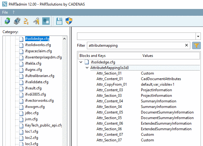 PARTsolutions: tabbed page "AttributeMapping(3D)"