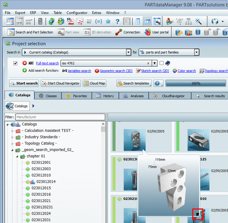 3D Tooltip on the tabbed page "Catalogs"
