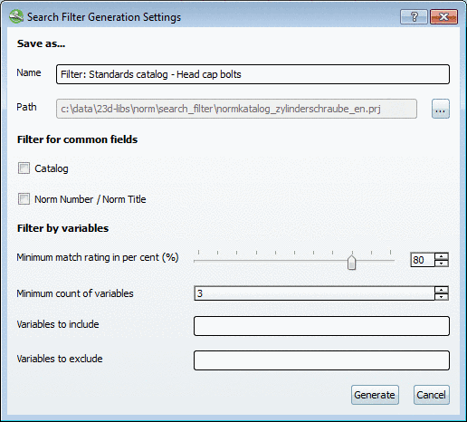 In the example in hand only settings for "Minimum match rating in per cent (%)" and "Minimum count of variables" are made.