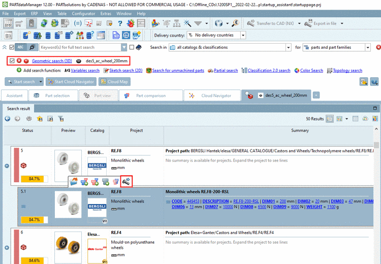 Search part loaded under Geometric search (3D)