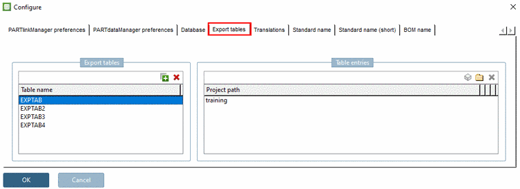 PARTlinkManager -> Extras menu -> Configure ERP environment -> Export tables tabbed page