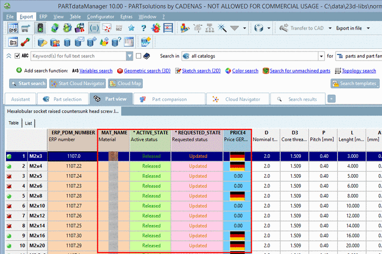 Colors and images in PARTdataManager